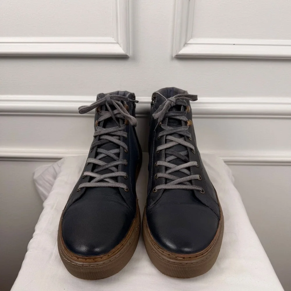 ROAN by Bed Stu Mens Navy Blue Leather High Top Zip Sneakers Size 12